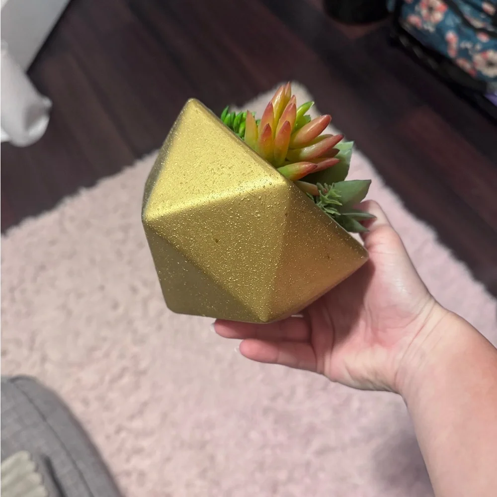 Gold Planter with Green Succulents